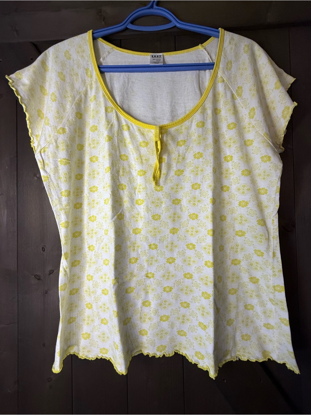 Yellow Floral Scoop-Neck Short Sleeve Tee with Front Tie